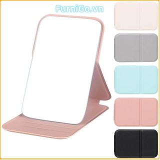 Gương trang điểm cầm tay FURNIGO, Gương trang điểm để bàn có thể gập lại một mặt, Gương bỏ túi dễ thương màu trơn chất lượng cao sáng tạo