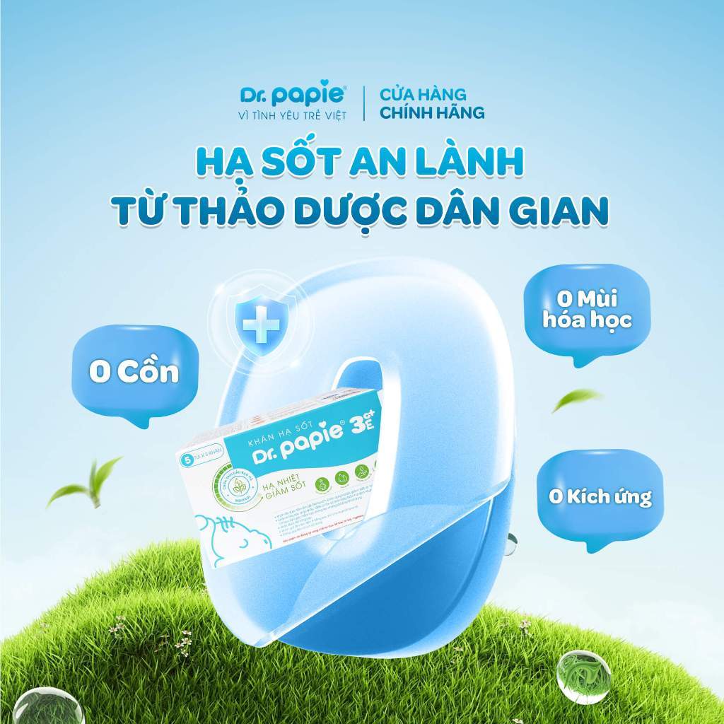 Combo 2 Khăn Hạ Sốt Cho Bé 3 Tháng Chiết Xuất Thảo Dược Giảm Sốt Chuẩn Nhi Khoa Ngừa Co Giật Dr.Papie (25 khăn/hộp)