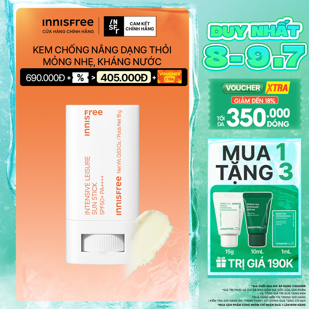 Kem chống nắng chuyên sâu dạng thỏi innisfree Intensive Leisure Sunscreen Stick SPF50+ PA++++ 18G