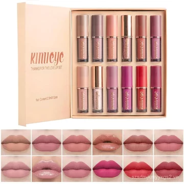 Bộ son môi dạng lỏng mờ nhung 12 chiếc, Bộ vết bẩn môi không thấm nước lâu trôi nhanh khô không thấm nước, mặc lên đến 24 giờ, Bộ quà tặng trang điểm môi chuyên nghiệp dành cho nữ (BỘ A)