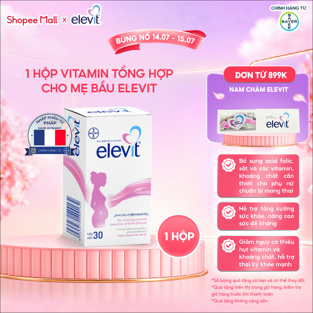 Thực phẩm bảo vệ sức khỏe Elevit 30 Viên bổ sung Acid Folic, Sắt, Canxi, Các Vitamin và Các khoáng chất