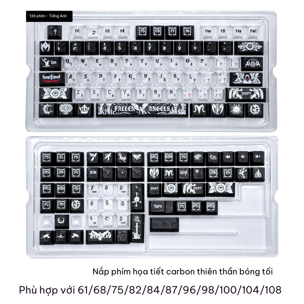 [Ship Nhanh] Keycap Dark Angel Carbon Xuyên Led - Dành cho Bàn phím cơ , Bàn phím He - Keycap Trong suốt - 136 Phím | BigBuy360 - bigbuy360.vn