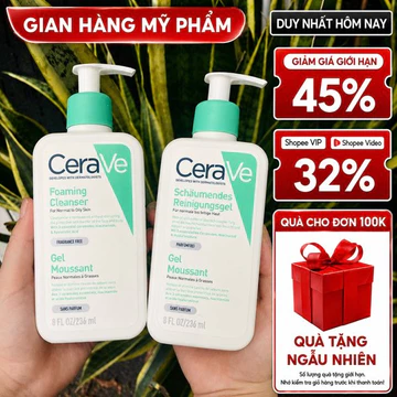 Sữa Rửa Mặt CeraVe Foaming Cleanser 236ml 473ml Chính Hãng Cho Da Dầu, Da Khô, Mụn Nhạy Cảm