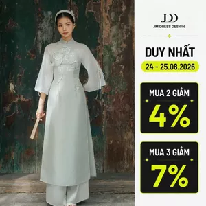 Áo dài Mị Sắc - Áo dài cổ tàu đính nơ, tay xẻ nơ 2M03.2410TF, áo dài cách tân thiết kế bởi JM Dress Design
