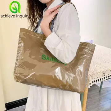 achieve inquiry ACHIEVE INQUIRY Túi tote PVC, Túi tote Túi thạch trong suốt dung tích lớn, Túi đi biển di động Túi lưu trữ Túi đeo vai In chữ Túi xách Túi tập thể dục