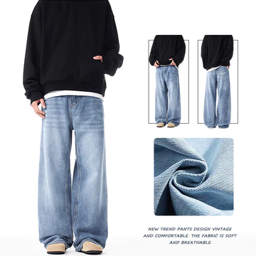 Nam Quần Rời Quần Màu Xanh nhạt Quần Rộng Quần Nam Giặt Quần Jean Denim Quần Thẩm Mỹ Quần Jean Rời Quần Jean Xanh Lo