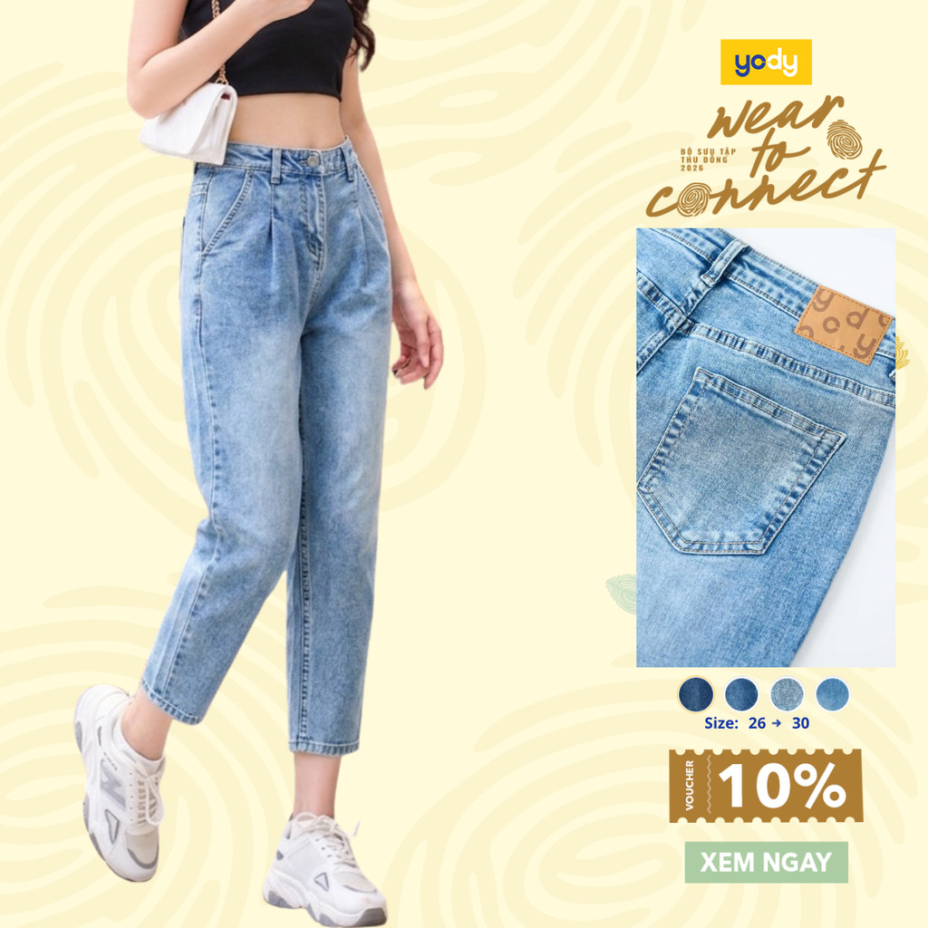 [BST Comfort Me-We] Quần jean nữ Yody dáng baggy thoải mái, quần bò co giãn, cạp cao chuẩn trend TRA- WCJE26A002