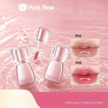 PINK BEAR Lip Plumper Gloss, Jelly Moist Lip Gloss, Mirror Lip Tint, Korean Nude Tone, Hydrating Lip Cosmetics 2ml Son bóng làm đầy môi PINK BEAR, son bóng dưỡng ẩm dạng thạch, son tint có gương, tông