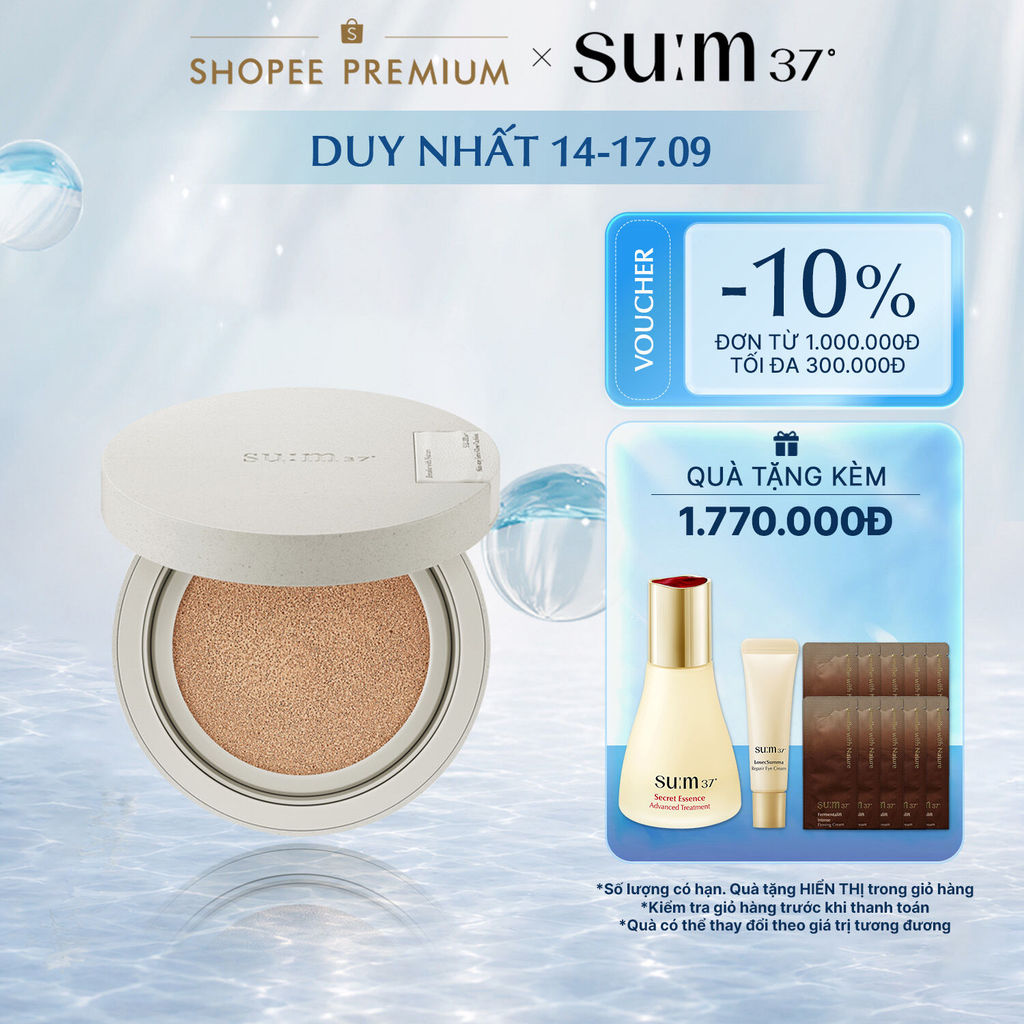 [SU:M37 OFFICIAL] Phấn nước thuần chay su:m37 Skin-Stay Soft Glow Cushion SPF+/ PA+++ 13g (kèm lõi refill)