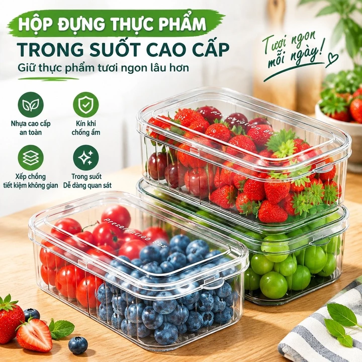 Trong Suốt Hai Lớp Sắc Nét Nhựa Hộp Cơm Trưa Thực Phẩm Nhà Bếp Giữ Tươi Người Tổ Chức Hộp Đựng Trái Cây Bảo Quản Hộp Kín Thực Phẩm Hộp Đựng Kín Hộp Đựng Kín Hơi