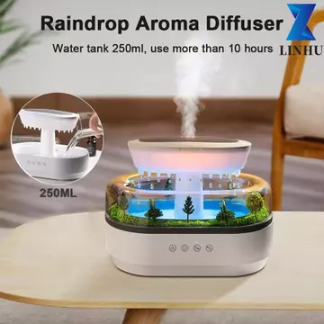Máy tạo độ ẩm hương thơm LINHU, Máy tạo độ ẩm không khí dạng giọt mưa màu trắng nhẹ đầy màu sắc, Đèn ngủ 7 độ ẩm hiệu quả Độ ẩm tiện lợi Máy khuếch tán hương thơm siêu âm lâu trôi Máy tính để bàn