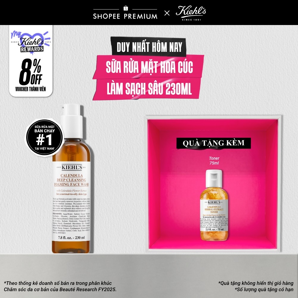 Sữa rửa mặt hoa cúc Kiehl's Calendula Deep Cleansing Foaming Face Wash 230ml