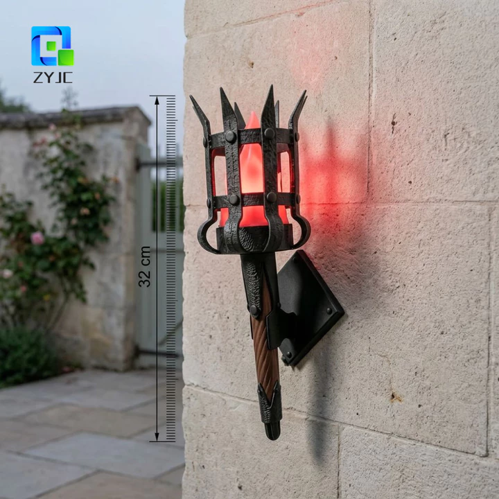 ZYJC Đèn tường đèn pin thời trung cổ ZYJC, Đèn pin kép cổ điển Đèn pin giả treo tường, Đèn trang trí Đèn Led chiếu sáng in 3D Chủ đề giả tưởng Halloween Ngọn lửa Đèn pin phòng thoát hiểm