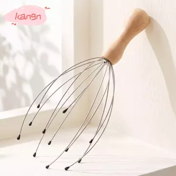 Máy mát xa đầu KANGN, Tay cầm bằng gỗ Máy mát xa da đầu dây kim loại linh hoạt, Đầu tròn linh hoạt Tám khung móng vuốt Đầu mịn Công cụ thư giãn da đầu Chăm sóc đầu hàng ngày