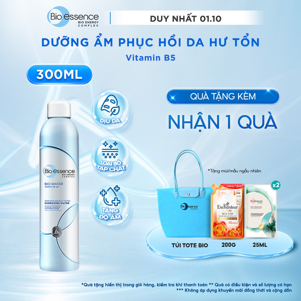 Nước Xịt khoáng cấp ẩm tức thì, làm dịu và bảo vệ da với khoáng vi lượng Bio essence Bio-Water 300ml