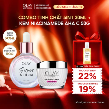 [LS] Combo Super Serum OLAY 5IN1 Chai 30ml + Kem Dưỡng Sáng Da OLAY Luminous Niacinamide Kết Hợp AHA 50G