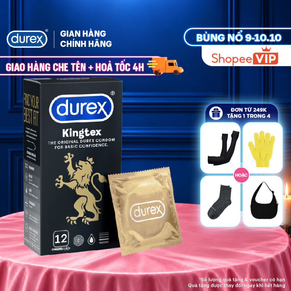 [HỎA TỐC 4H] Bao cao su Durex Kingtex ôm sát, bôi trơn, size 49mm, hộp 12 bao