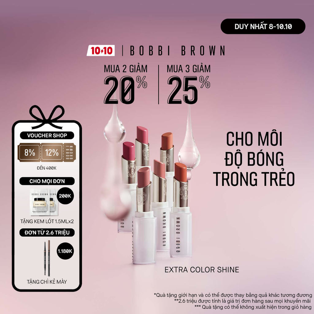 Bobbi Brown Extra Color Shine | Son bóng với chuẩn sắc, dưỡng ẩm cao, giúp môi căng đầy quyến rũ