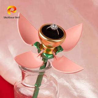BLACKBEAR LIMIT Hộp đựng đồ trang sức nở tự động, Hộp nhẫn cầu hôn hoa hồng thanh lịch, Hộp trưng bày trang sức Chống bụi Hộp nhẫn hồng đỏ chống thấm nước đính hôn