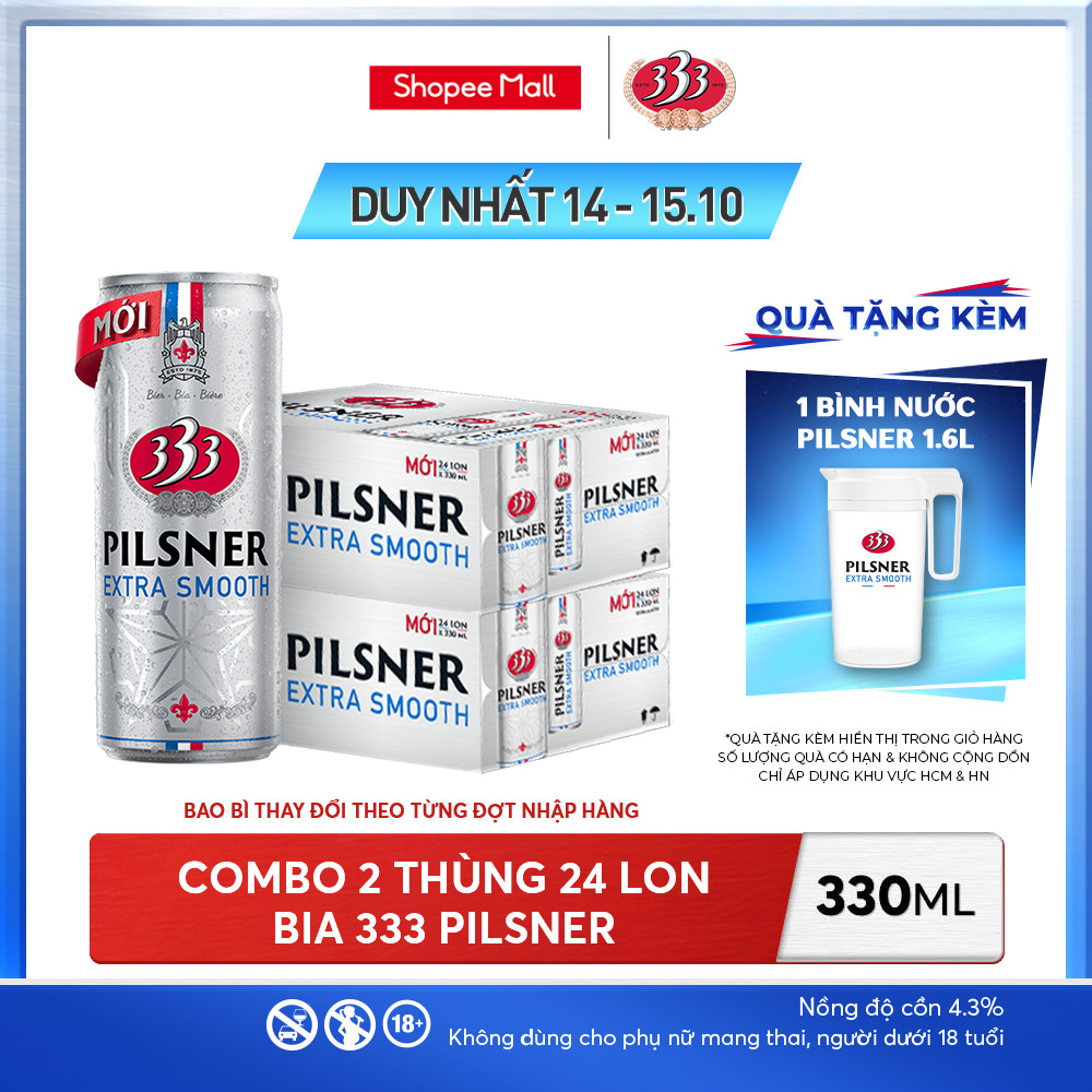 Nồng Độ Cồn 4.3% - Combo 2 Thùng 24 Lon Bia 333 Pilsner 330ml