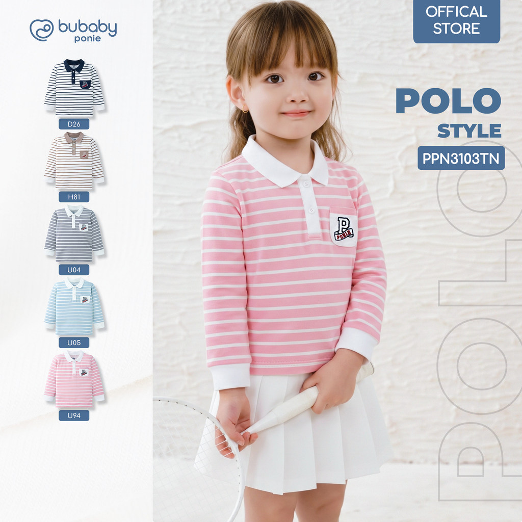 Áo dài tay Polo BU Baby Pione, áo dài tay bé trai gái áo tay thu đông, áo dài tay đi học | PPN3103TN