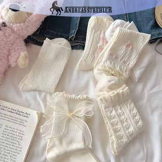 Onetimingfine 1 Đôi Tất Gothic Nơ Giữa Ống Preppy Phong Cách Công Chúa Tất JK Dạo Phố VN