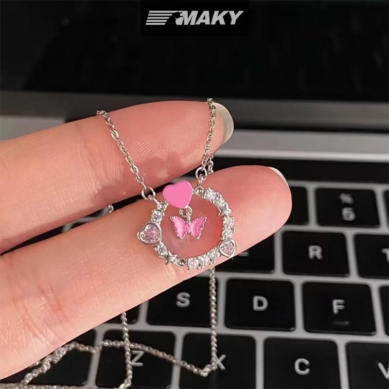 Newwellknownepic Ánh Sáng Sáng Bóng Zircon Hồng Trái Tim Vòng Cổ Nữ Tinh Tế Mặt Dây Chuyền Xương Đòn Dây Chuyền Cô Gái Trang Sức Dự Tiệc Quà Tặng VN