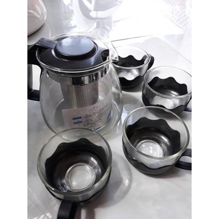 [2 IN1] Bình Lọc Trà Thủy Tinh 1300ml Sang Trọng-Bộ Bình Lọc Trà Thủy Tinh Kèm 4 Ly Lưới Lọc Inox 304