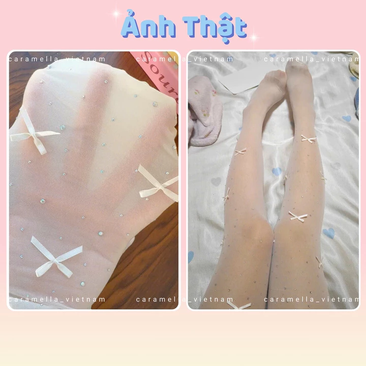 Quần Tất Đính Ngọc Gắn Nơ Caramella Quần Tất Nơ Tất Tàng Hình Tất Nữ Siêu Dai Đi Tiệc Lolita H158 – 2