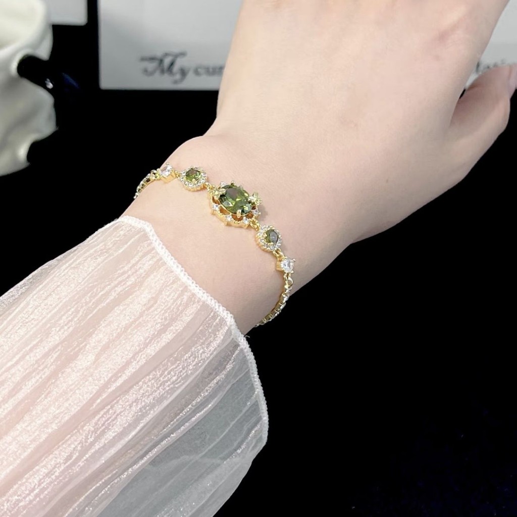 Vòng tay đa năng kim cương xanh ô liu cổ điển kiểu Pháp