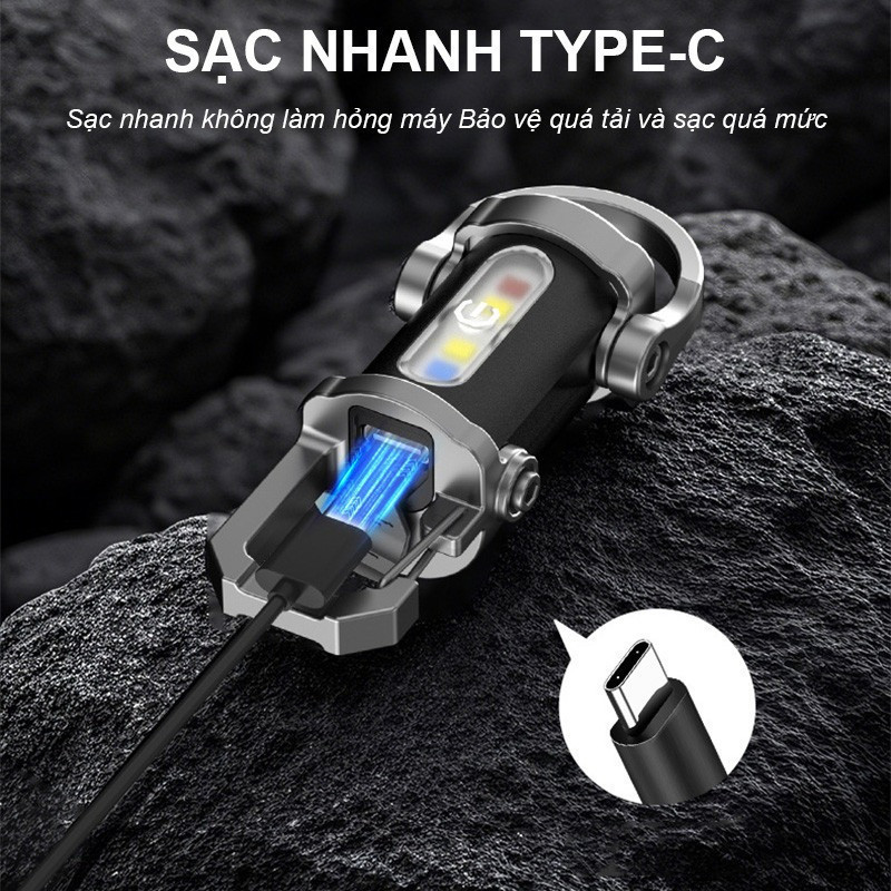 Đèn Pin Móc Khóa LED Mini，Đèn pin LED Mini có thể sạc lại USB， Móc khóa có đèn vonfram 3 chế độ