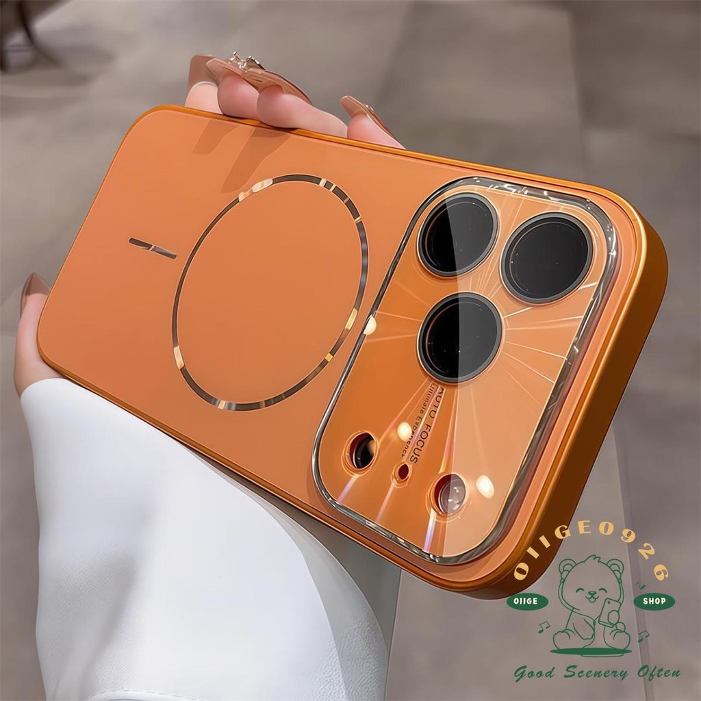 【 Ốp lưng iPhone17 】 Vỏ điện thoại từ tính mờ laser AG mạ cam iphone17 Pro Max 16 15 14 13 12 cho vỏ iPhone Vỏ mềm silicon TPU chống sốc