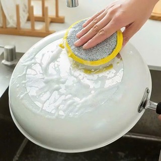 [Viền vàng] Miếng rửa chén bát, cọ xoong nồi hình tròn, 2 mặt 2 công dụng - tiện dụng, siêu bền