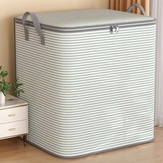 [Sọc ngang] Hộp vải đựng quần áo, chăn mền cỡ lớn, họa tiết kẻ sọc ngang, có khóa kéo tiện dụng