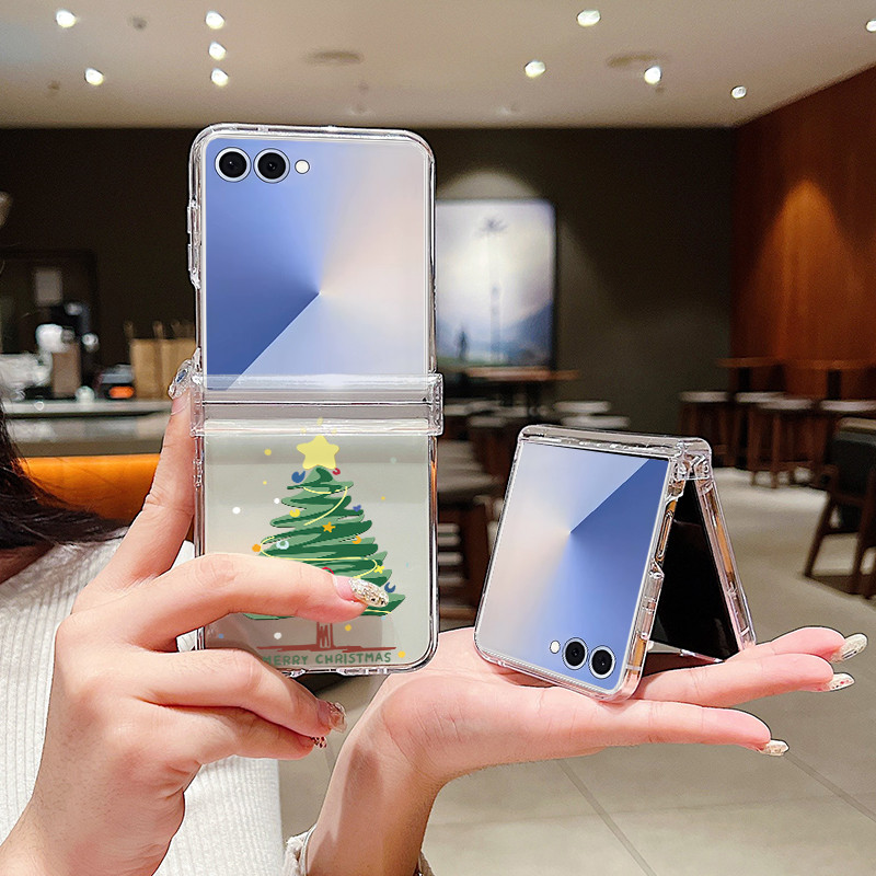 Giáng Sinh Dễ Thương Trong Suốt Ốp Lưng Điện Thoại Samsung Galaxy Z Flip 7 Flip 6 Flip 5 Flip 4 5G Full Bản Lề Gấp Cứng PC Dành Cho Samsung Z Flip7 Flip6 Flip5 Flip4 Flip3