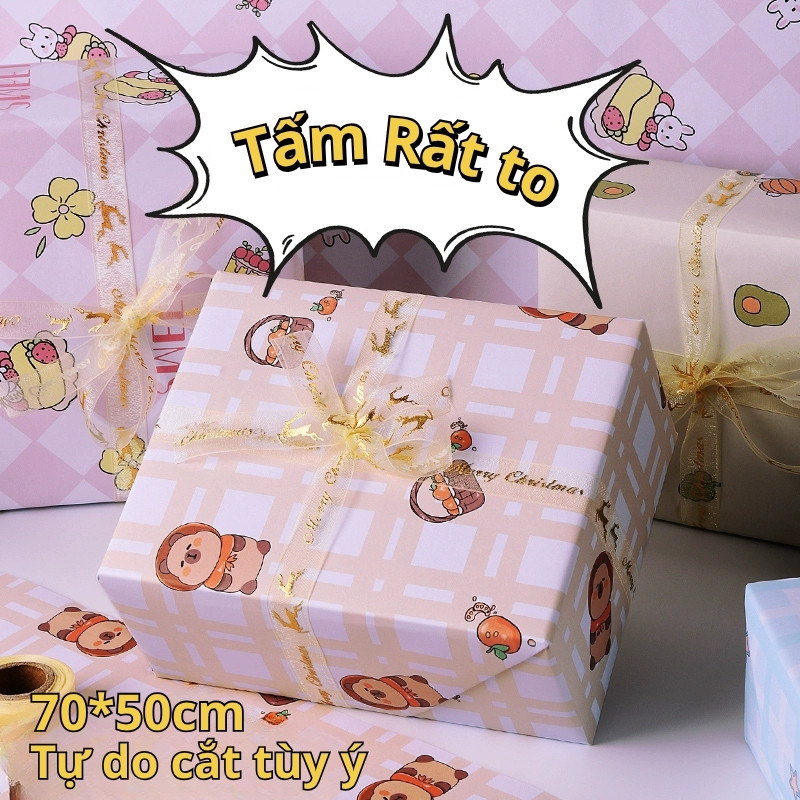 Giấy Gói Quà Hoạt Hình Dễ Thương – Màu Pastel Tươi Sáng, Giấy Trang Trí Tặng Quà Sinh Nhật Cho Bé
