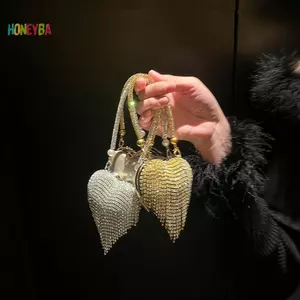 < Honeyba > Sang Trọng Nhỏ Hình Trái Tim Kim Cương Giả Dạ Hội Ly Hợp Ví Nữ Túi Thời Trang Cho Nữ Dây Xích Túi Đeo Vai Dự Tiệc Quà Tặng