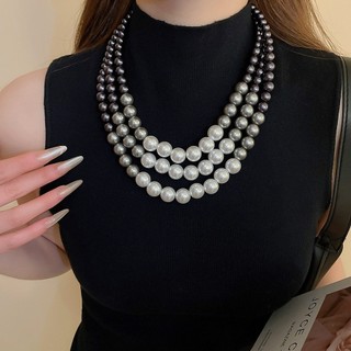 Vòng cổ ba lớp đính cườm ngọc trai, dây chuyền xương đòn thanh lịch, trang sức cao cấp dành cho nữ