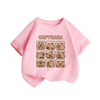 cậu bé100% Cotton  thời trang giản dị  Áo thun ngắn tay mềm mại thoải mái thoáng khí, áo capybara cho bé Unisex