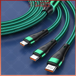 Cáp sạc đa năng 3 trong 1 tự ngắt 100W, dây sạc bọc dù Type C/LN/Micro, bảo vệ pin điện thoại - DS3D100W