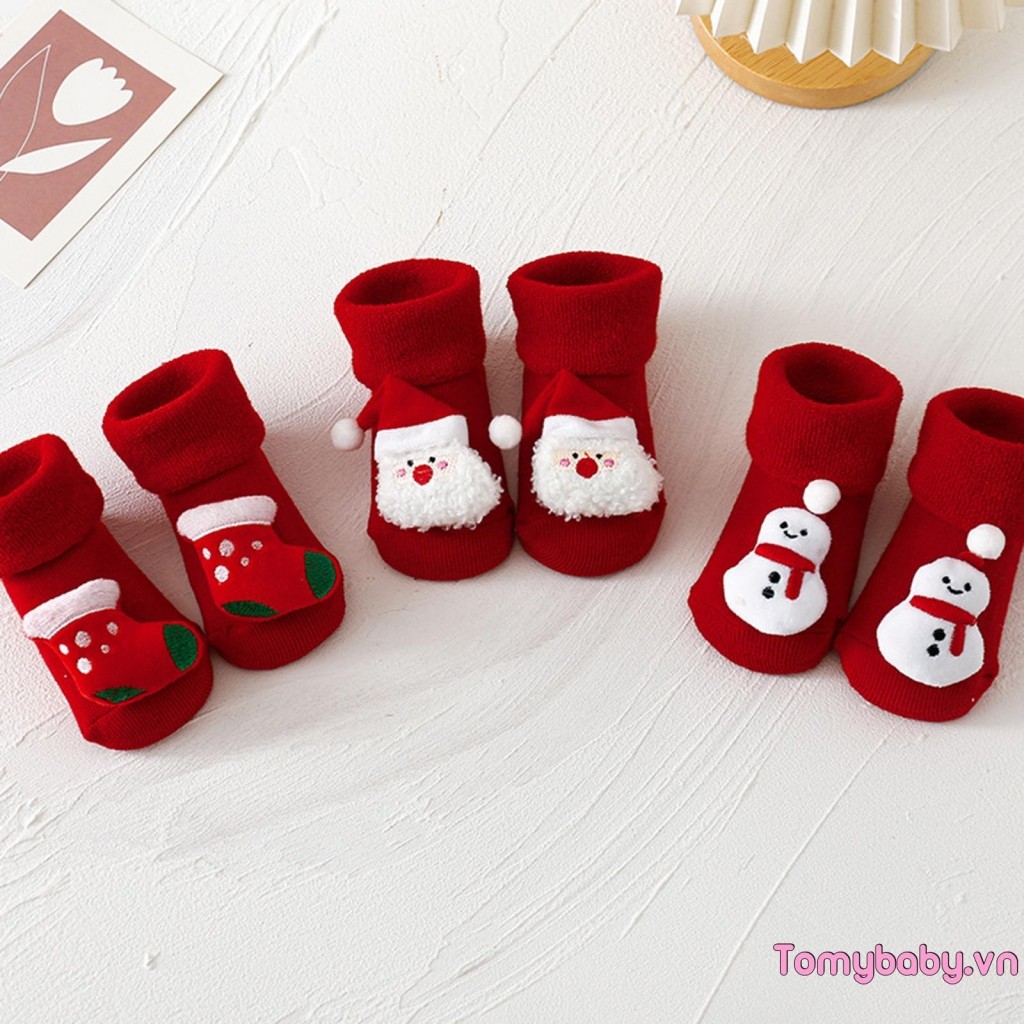 Tất Đi Bộ Giáng Sinh Cho Bé Ông Già Noel Dễ Thương / Người Tuyết / Trang Trí Cây Tất Ấm Chống Trơn Trượt