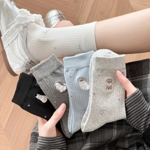 5 đôi tất hình minh họa cho chó con màu trắng sữa tất thể thao bé gái dachshund chó tất ống giữa dễ thương