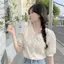 Áo sơ mi ngắn tay phồng hoa thiết kế mùa hè Niche kiểu Pháp Cổ búp bê ngọt ngào Áo sơ mi nhỏ