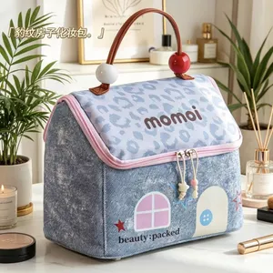 Hàng sẵn có Túi đựng mỹ phẩm nhà nhỏ Blue Leopard Print Dung tích lớn Đa phần khô tách ướt di động Túi vệ sinh di động Bảo quản sản phẩm chăm sóc da