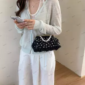 Túi dạ hội PYCOU, có dây đeo dây chuyền Túi ly hợp ren hoa, Túi xách trang trí ngọc trai