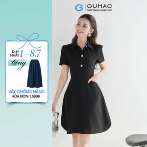 Đầm nữ GUMAC form A xòe kiểu đính nút kim loại trang trí đầm một lớp có túi sườn DF08038
