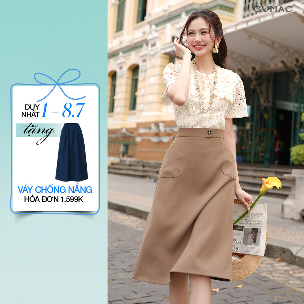 Chân Váy Chữ A Nữ GUMAC Chân Váy Công Sở Lưng Cao Dáng Dài Chất Tuyết Mưa Có Túi Đắp Thanh Lịch LVE1202