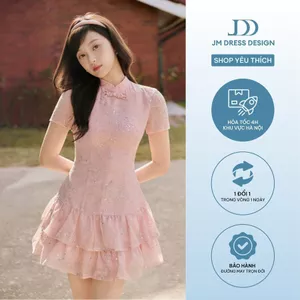 Đầm Cổ Tàu Nhún 2 Tầng 1F34.2510, Đầm Mini Dáng Ôm Nhẹ Chân Váy Xếp Tầng Bồng Nhẹ, Váy Dự Tiệc Thanh Lịch Thiết Kế By JM