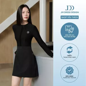 Đầm Thu Đông Chân A, Cổ Lé Màu 1F44.2511, Đầm Dáng Ngắn Thiết Kế Phong Cách Minimal Chic Tối Giản Tôn Dáng Design By JM