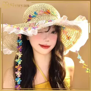 Siyuyan Mùa Hè Nhiều Màu Sắc Bướm Phối Ren Mũ Rơm Dành Cho Nữ Vành Rộng Chống Nắng Mũ Cho Bãi Biển Và Kỳ Nghỉ VN